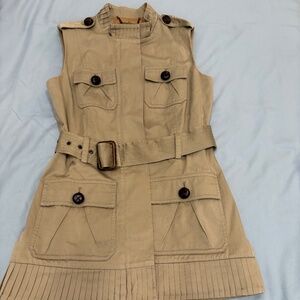 Diane von Furstenberg “Millitant” Utility Safari Vest with Belt – Khaki
